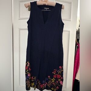 Lands' End Navy Sleeveless Midi Dress with Floral Hem